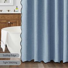 MIULEE Moonlight Blue Scalloped Shower Curtain Linen Textured With 12 Metal Hooks Cute Heavy Duty Washable Waterproof Thick Cloth Shower Curtains With Black Border For Bathroom Hotel Bathtub,W72*L72 - 月光藍 - 查看 6