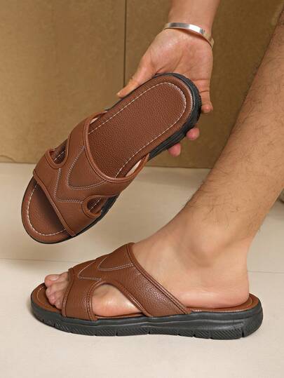 Men's Brown Sports Sandals - Non-Slip Sole, Comfortable Outdoor Casual Shoes. Classic Brown Leather Men's Sandals - Handmade Stitching, Non-Slip Sole, High-End Casual Shoes For Men