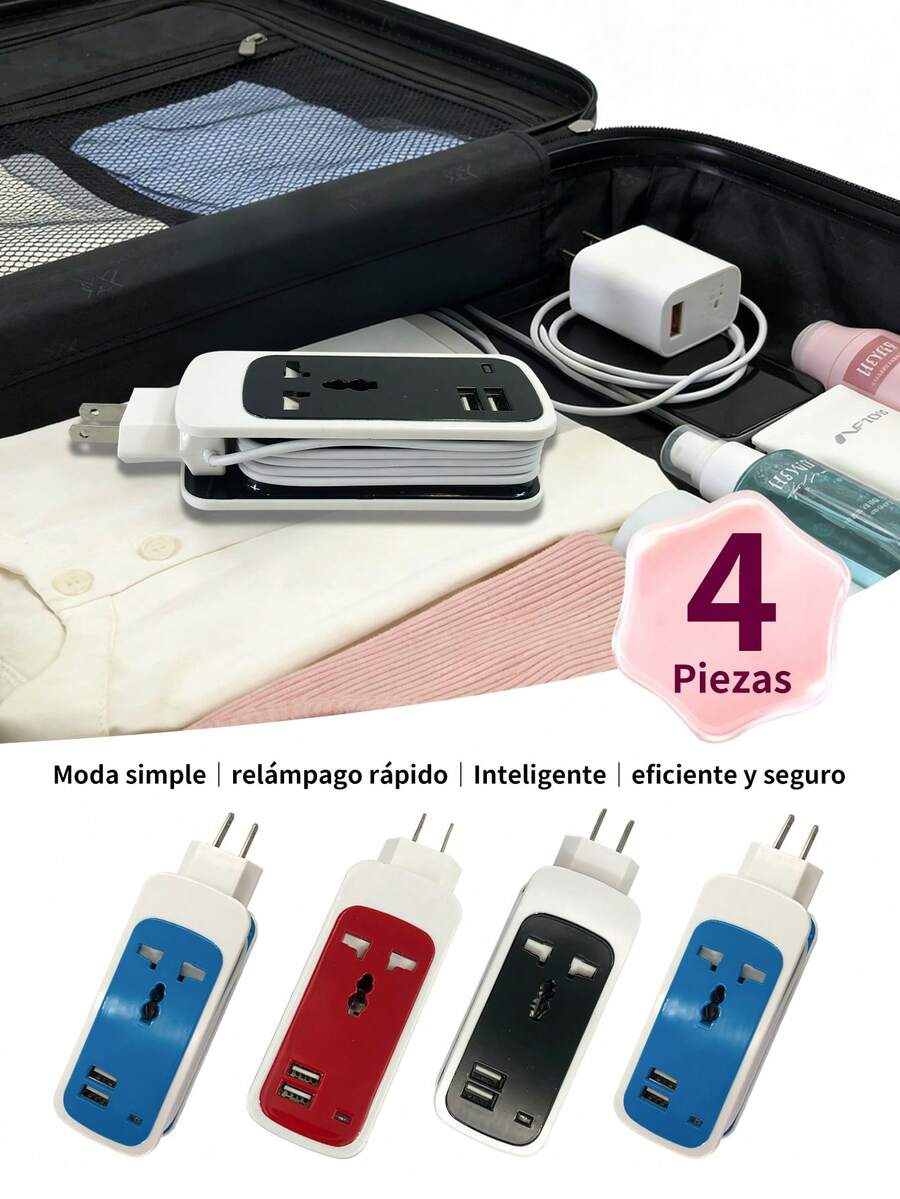 4 piezas Regleta de alimentación de 120CM,Cable portátil USB, cargador de teléfono inteligente, tabletas, concentrador de escritorio - Multicolor (4 piezas) - Ver 1