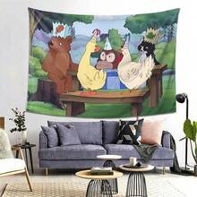 1pc Little Bear Inspired Tapestry With Cute Animal Pattern Design Detail, Machine-Washable Polyester Fabric, With Soft, Durable, Wrinkle-Resistant, Easy-Hang, Decorative Functions, Modern Minimalist Style, Tapestry Wall Hanging, Suitable For Living Rooms, Bedrooms, Cozy Movie Nights, Immersive Home Atmosphere Setup - Nhiều màu - Xem 2
