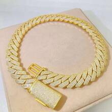 Unisex Colorful Hip-Hop Jewelry 15mm 20-Inch/22-Inch/24-Inch Full Diamond-Studded VVS-Grade Rhinestone Cuban Chain Men's Chain Necklace Stylish And Versatile Perfect For Parties Or Casual Wear Men's Cuban Chain Necklace Ideal Gift Suitable For Boyfriends Or Girlfriends Cuban Chain Style - 銀色 - 查看 3