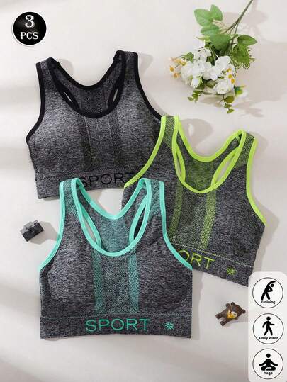 Runway Rest 3pcs Fashionable Seamless Wireless Sports Bras, Removable Cups, Suitable For Yoga, Running, Outdoor Activities, Best Gear For Female Sports Enthusiasts