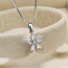 One Sweet Five-Petal Flower Blue Horse Eye Shaped Synthetic Zirconia Necklace Engagement Wedding Necklace Daily Jewelry Valentines - Pendant Necklace - View 6