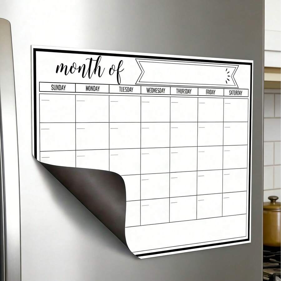 Lịch để tủ lạnh từ tính có thể xóa được, kế hoạch tháng và bảng trắng ghi thực đơn hôm nay dùng cho nhà bếp, văn phòng, tủ lạnh. - Lịch trình hàng tuần một trang đen trắng - Xem 1