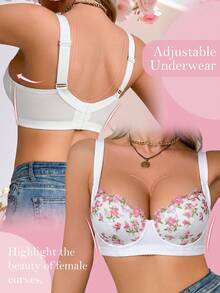 Women's White Floral Embroidery Underwire Push-Up Bra - Side Coverage Design, Comfortable - White - View 6