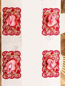 Basic Living 1pc Valentine's Day Decorations Table Runner Lace Heart Table Runner For Wedding Party Anniversary Valentine's Day Sweetest Day Dinner Supplies And Daily Use Home Decor - 紅色 - 查看 11