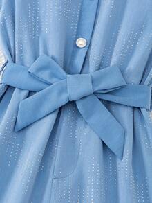 Tween Girl Rhinestone Button Design Sleeveless Casual Jumpsuit - Blue - View 6