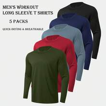 5 Pack Men's Long Sleeve T Shirts Workout Tops For Men Moisture Wicking UPF SPF Sun Protection Tee Shirts Absorbs Sweat Breathable Sports Tops Energetic Multi-Color Workout T Shirts Casual For Football Gym Running Sports - 彩色 - 查看 1