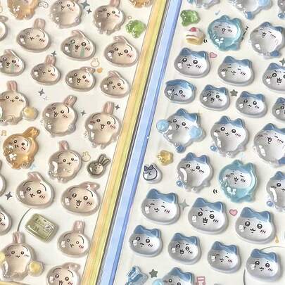 1张儿童动漫卡通3D贴纸，可爱动物猫咪贴纸，DIY手工3D贴纸，适用于DIY手机壳、DIY贴纸笔记本、DIY手工、笔记本电脑、礼品包装、派对装饰，完美的节日礼物，送给粉丝和朋友的礼物，返校礼物（款式随机）