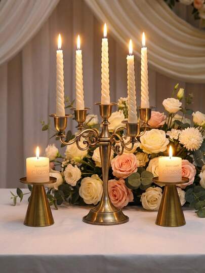 1 Pc/1 Set Wrought Iron Five-Branch Candle Holder, European Retro Style, Suitable For Dining Table/Weddings/Birthdays/Home Decor/Festive Parties/High-End Restaurants/Fireplace/Family Gatherings/Eid Celebrations, Romantic & Cozy Atmosphere Prop, Ramadan Mubarak, Ramadan Gifts, Birthday Decorations, Ramadan Purposes, Ramadan Supplies, Eid Decorations, Ramadan Preparations