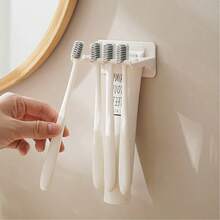 2pcs Multifunctional No Drill Toothbrush Holder Wall Mount Bathroom Dorm Toothbrush Cup Rack - Random Color - View 3