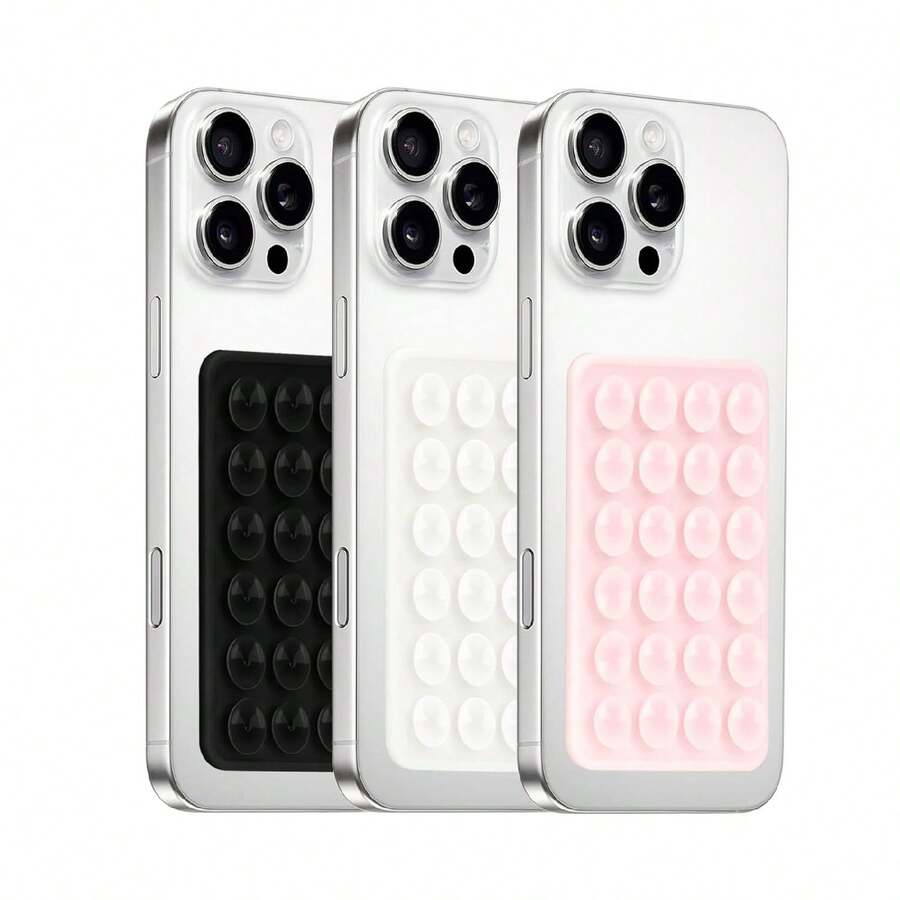 1-3个装硅胶吸盘手机支架，硅胶粘性智能手机支架，防滑吸盘，自拍视频手机配件支架，黑色 - 彩色 - 查看 1