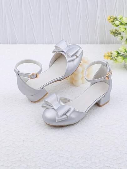 Girls' Silver Minimalist Breathable Lightweight Summer Sandals, Elegant High Heel Closed Toe Dress Shoes For Formal Occasions, Parties, Weddings, Performances, Suitable For Little, Medium And Big Girls
