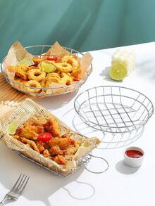 1pc Silver Snack Basket, Fries Basket, Chicken Wings And Fried Chicken Bread Basket, Bar Fried Food Serving Tray, , Easy To Clean, Reusable, Ideal For Home Use - Silver - View 4