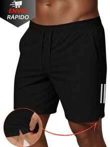 Men's Dry Fit Bermuda Shorts With Elastane - Stretchy Bermuda Shorts With Quick-Drying Fabric - Ideal For Gym, Running, And Diving. - 黑與白 - 查看 1