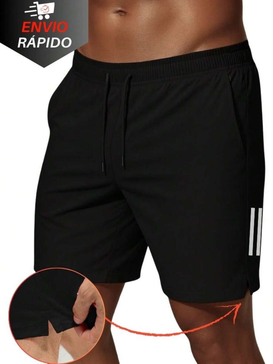 Men's Dry Fit Bermuda Shorts With Elastane - Stretchy Bermuda Shorts With Quick-Drying Fabric - Ideal For Gym, Running, And Diving. - 黑與白 - 查看 1