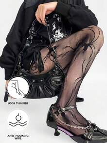 Gothic Spider Web Fishnet Pantyhose For Women, Sheer Slimming Anti-Snag Black Tights, Essential Halloween Costume Hosiery - Black - View 2