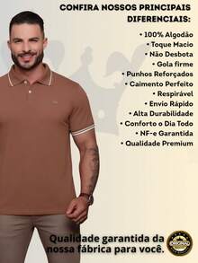 Men's Polo Shirt With Cuffs, Men's Cotton T-Shirt - 巧克力棕 - 查看 6