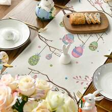 1pc Plaid Rabbit, Eggs, Carrot Easter Table Runner, Spring Kitchen Dining Table Decor, Home Party Decoration - Beige - View 6