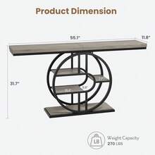 Mesa Consola Industrial de 55 Pulgadas - Mesa de Entrada de 4 Niveles con Base Redonda, Marco Metálico, Mesa para Detrás del Sofá, Ideal para Vestíbulo y Pasillo - Gris - Ver 2