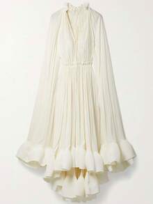 Magic Mia  Women's Ruffled Mock Neck Cape Sleeve Midi Dress - Asymmetric Ruffle Hem Relaxed Fit For Weekend Brunch Picnics Date Nights Casual Gatherings & Holiday Outings | Romantic Feminine Design For Effortlessly Charming Looks - trắng - Xem 4