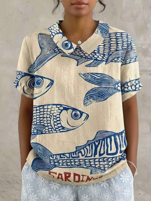 Women's Casual Loose Fit Fish Scale Print Pattern Holiday Dress, Comfortable For Spring/Summer