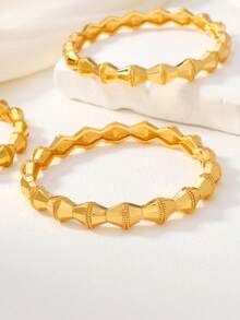 3件套24K镀金中东风格纹理手镯，闪亮金属光泽，适合斋月、传统庆典和派对佩戴 - 金黃色 - 查看 5