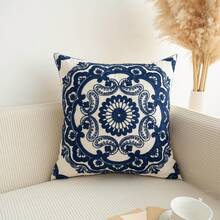 1 pieza Funda de cojín de lona con flores estilo bohemio con bordado exquisito, decoración del hogar de varios tamaños para uso compartido, sin relleno de almohada - Multicolor - Ver 4