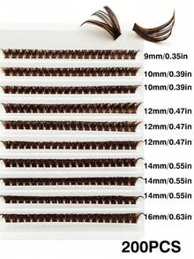 Rikuaild 200片D型卷翘稀疏80D棕色簇状假睫毛，蓬松棕色假睫毛，卷翘浓密仿睫毛，单根棕色睫毛嫁接，自然棕色妆容，柔软单根睫毛，DIY睫毛嫁接，睫毛簇，单根假睫毛，假睫毛 - D - 查看 4