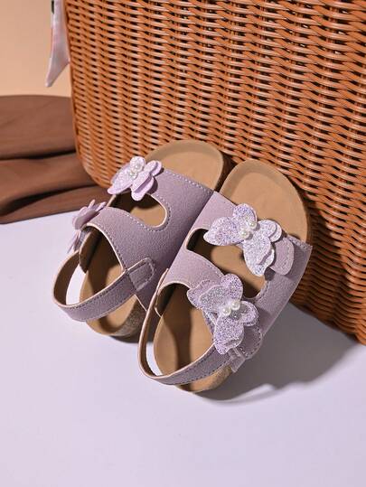 Girls' Lace Floral Suede Sandals – Adjustable Ankle Strap, Closed Toe Design, Soft Padded Footbed, Elegant Summer Toddler Party Footwear