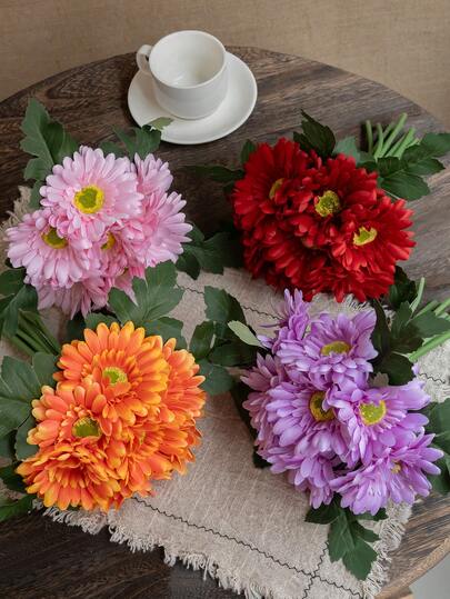 1束12头仿真菊花和向日葵花束，桌面装饰，摄影道具，花束