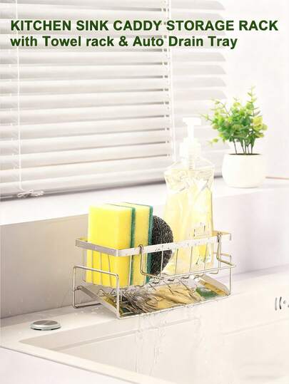 Sponge Holder - Dish Sponge And Brush Holder - Plastic, Multi-Functional, - Kitchen And Bathroom - Homeowners, Kitchen Enthusiasts - Organize Your Cleaning Tools, Keep Your Kitchen And Bathroom Tidy - Clean & Organized Bliss