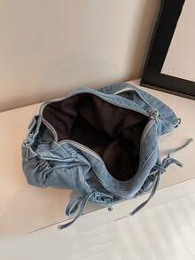 休闲简约轻便女士斜挎包，独特褶皱设计搭配蝴蝶结装饰，大容量，方便通勤，适合上学、上班，也可作为女士单肩包使用。 - 藍色 - 查看 10