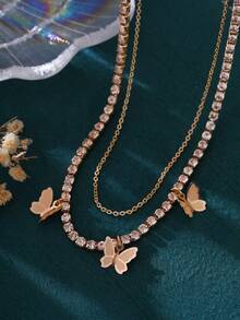 Nooxian 2件套女士礼物金项链套装，配蝴蝶吊坠，时尚简约休闲风格项链 - 金黃色 - 查看 3