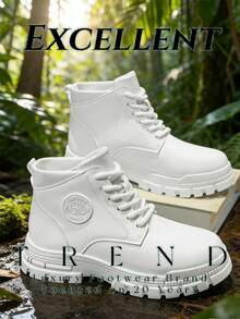 High-Top Men's Versatile Comfortable Thick-Soled Snow Boots, Outdoor Hiking White Fashion Sports Mountaineering Boots, Men's Safety Boots - White - View 1