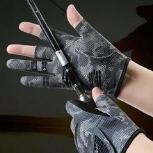 1 par de guantes de pesca rojo/negro/verde, estilo deportivo casual con tela elástica y transpirable, de tres dedos y medio dedo, con almohadilla de silicona antideslizante en la palma, protección solar y agarre mejorado, ideales para pesca, ciclismo, senderismo y como regalo de verano - Multicolor - Ver 6