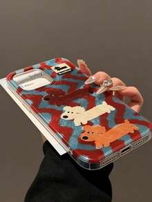 Dog 1pc Cute Cartoon Dachshund Patchwork Design Simple TPU Protective Phone Case, Suitable Compatible With Iphone11/12/13/14/15/16/17/PROMAX - Multicolor - View 4