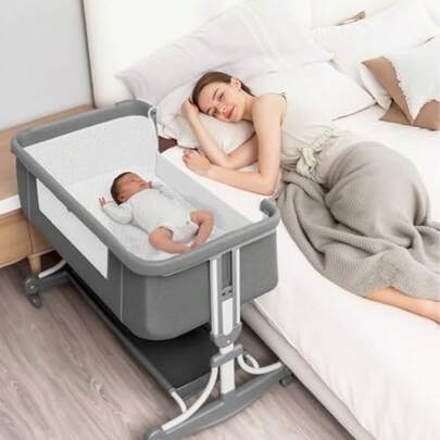 cunas para bebésYPZG Cuna para Bebé Colecho para Bebé 8 Posiciones de Altura Ajustables con Mosquitera Colchón Cambiador Cesta de Almacenamiento Almohadilla Refrescante Ruedas Giratorias de 360°