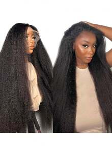 180% 密度 13x4 蕾丝前假发，卷曲直发，真人发预拔毛直发假发，适合女性，自然色，卷曲直发 Yaki 直发真人发假发 - 180% 密度假发，预拔毛假发，外观自然，易于打理，真人发假发，Yaki 直发设计，时尚风格，适合女性，自然外观，适合生日派对、婚礼（波波头假发 8-16 英寸） - SNatural - 查看 3