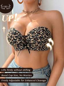 Peach Girl Leopard Print Strapless Push Up Bra For Petite Bust - Front Lace-Up & Sexy Style - Maroon - View 7