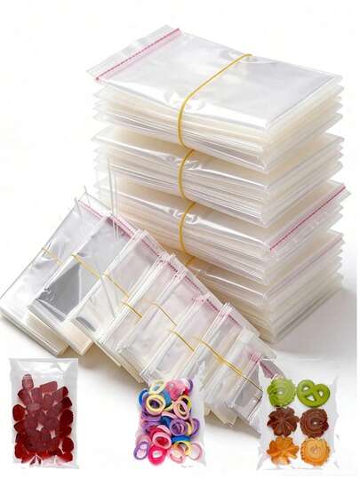 100pcs Transparent OPP Self-Sealing Bags, Suitable For Baking Cookies, Snacks Decoration Packaging, Protecting Books, Accessories, Stationery And Other Items, Dust-Proof And Moisture-Proof, Suitable For Autumn, Back To School, Valentine's Day