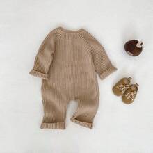 New Autumn/Winter Baby Knitted Jumpsuit, Unisex Infant Thick Ribbed Romper, Fashion Versatile Knitted Bodysuit - Khaki - View 3