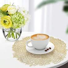 Round Gold Placemats Sets Of 6 PVC Table Mats Set Gold Washable Heat Resistant Vinyl Table Mats 38x38cm For Kitchen - Flower - View 5