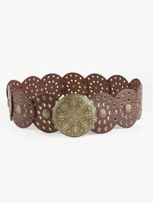 1pc Retro Bohemian Faux Leather Vintage Women Belt, All-Season Cowgirl Western Style Summer, School Fall, Autumn, Halloween - Coffee 2 - View 4