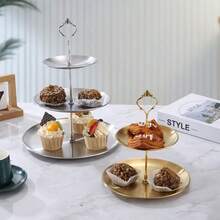 1件金色不锈钢双层蛋糕架/不锈钢蛋糕架/展示塔/甜点盘/展示架/蛋糕架/圣诞节/婚礼/多层甜点架/开斋节/情人节/复活节（美国节日）/首饰托盘 - 金色 - 查看 4