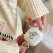 White Bow Earphone Case, Compatible With Apple 1/2/3/4/Pro/Pro2/Pro3 Protective Case, Luxury Rhinestone Anti-Drop Earphone Protective Cover - White - View 7