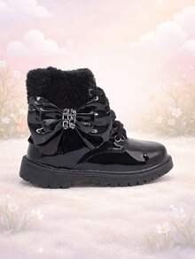 Women's Ankle Boot With Bow Detail, Girl's Ankle Boot, Blogger Style, Comfortable And Lightweight - 黑色清漆 - 查看 2