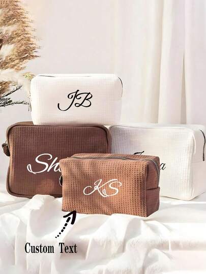 Personalized Waffle Knit Travel Makeup Bag – Letter Embroidered Waffle Knit Makeup Bag, Initial Makeup Bag, Toiletry Bag, Bridesmaid Gift