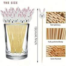 50pcs Easter Bunny & Egg Bamboo Cocktail Picks, 4.7 Inch Decorative Toothpicks, Appetizers, Party Food And Drink Skewers, Holiday Tabletop Decor - Multicolor - View 6
