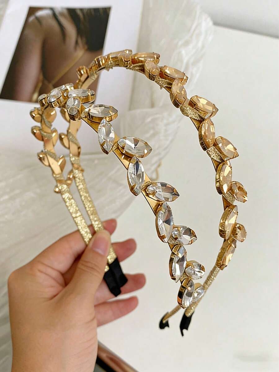 1件水晶水钻缠绕发箍，优雅法式发圈，百搭派对头饰 - 彩色 - 查看 1